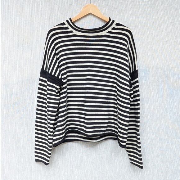 Alex Mill Mariner Black/Ivory Striped Roll-Neck Cotton Pullover Sweater, size XL - Picture 1 of 6